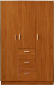 Large Oak Effect 3-Door Wardrobe with 3 Drawers & Hanging Rail Storage