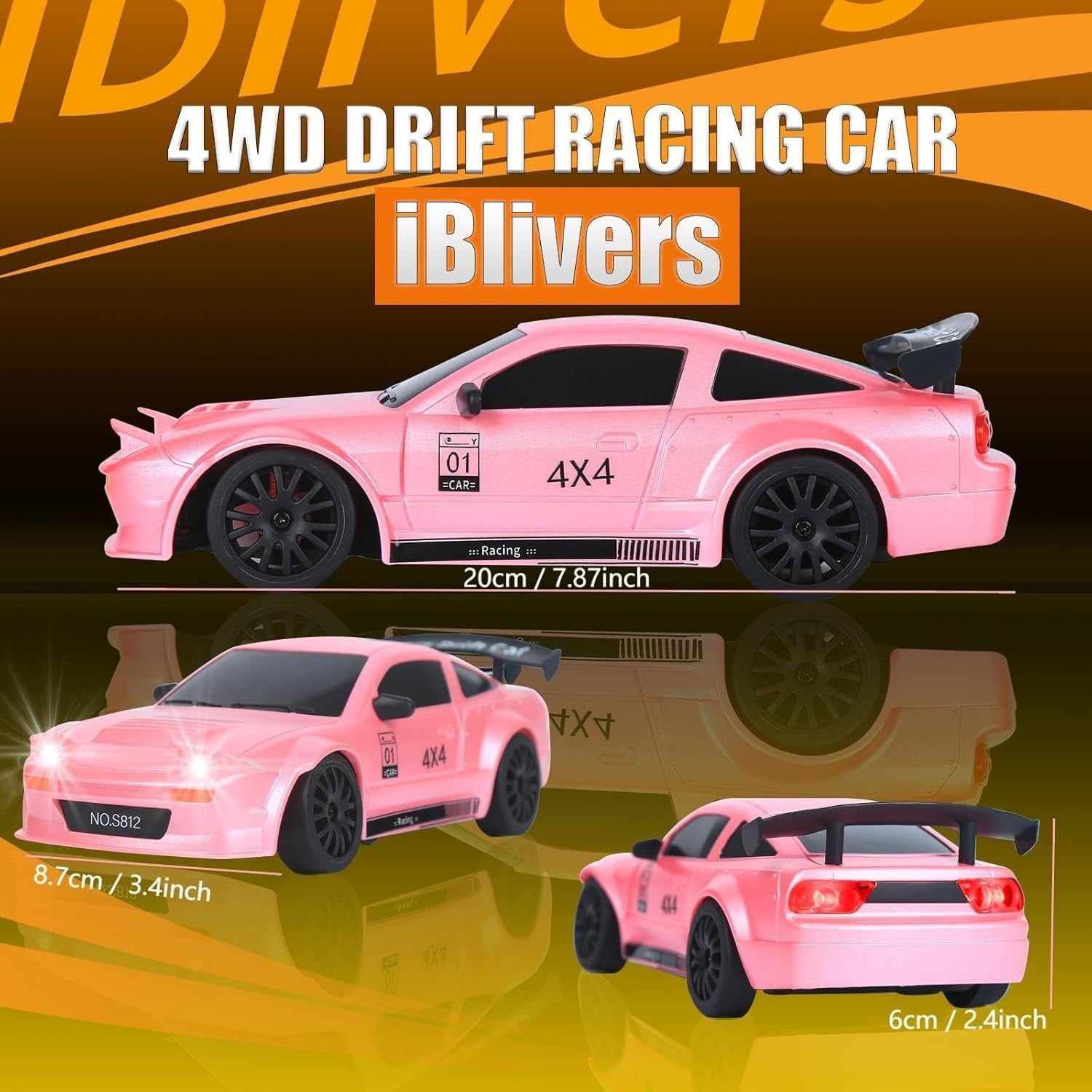 1:24 Mini 4WD RC Drift Car Pro Throttle High Speed GT Model Kids Toy Pink