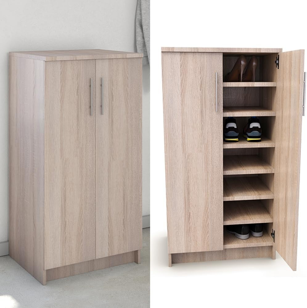 Tall Shoe Storage Cabinet with 2 Doors – Slim Wooden Unit for Hallway