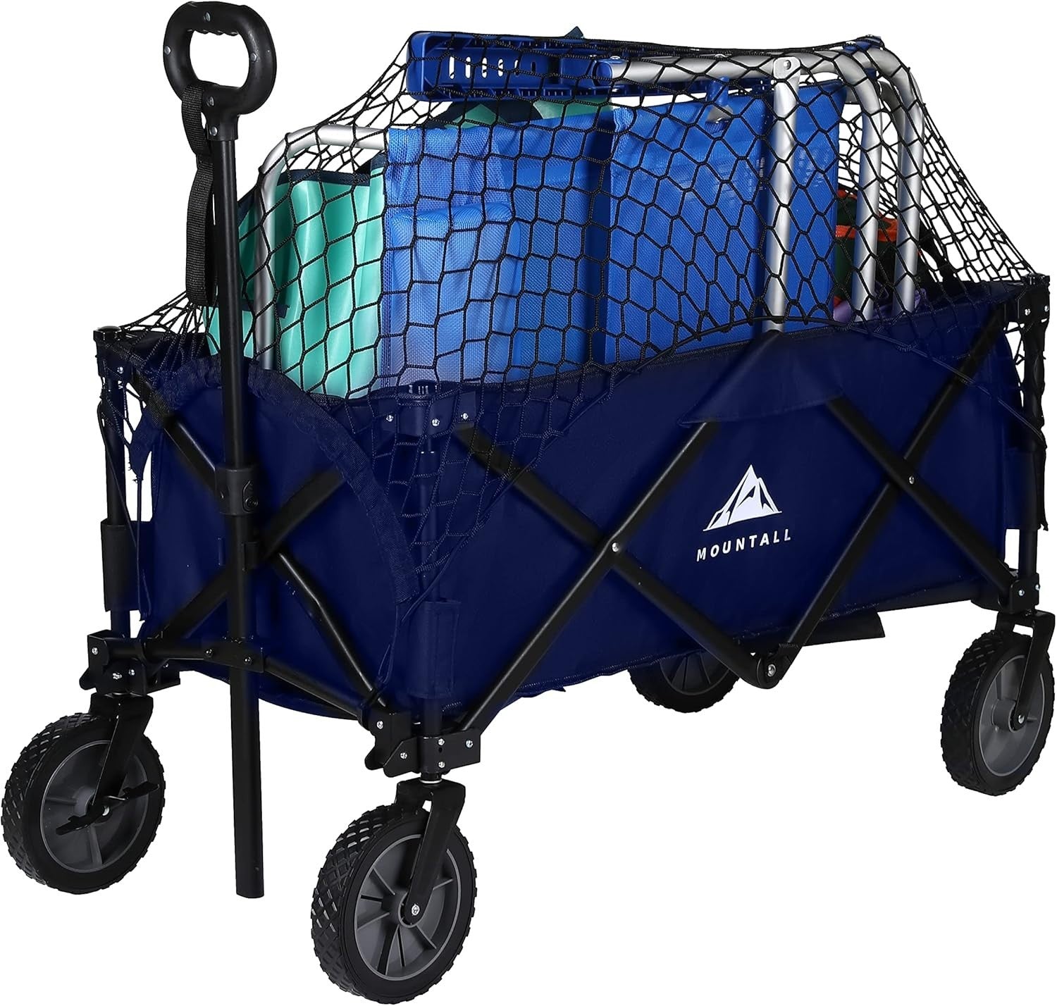 Navy Folding Festival Wagon 85kg Collapsible Garden Camping Trolley w/ Cargo Net