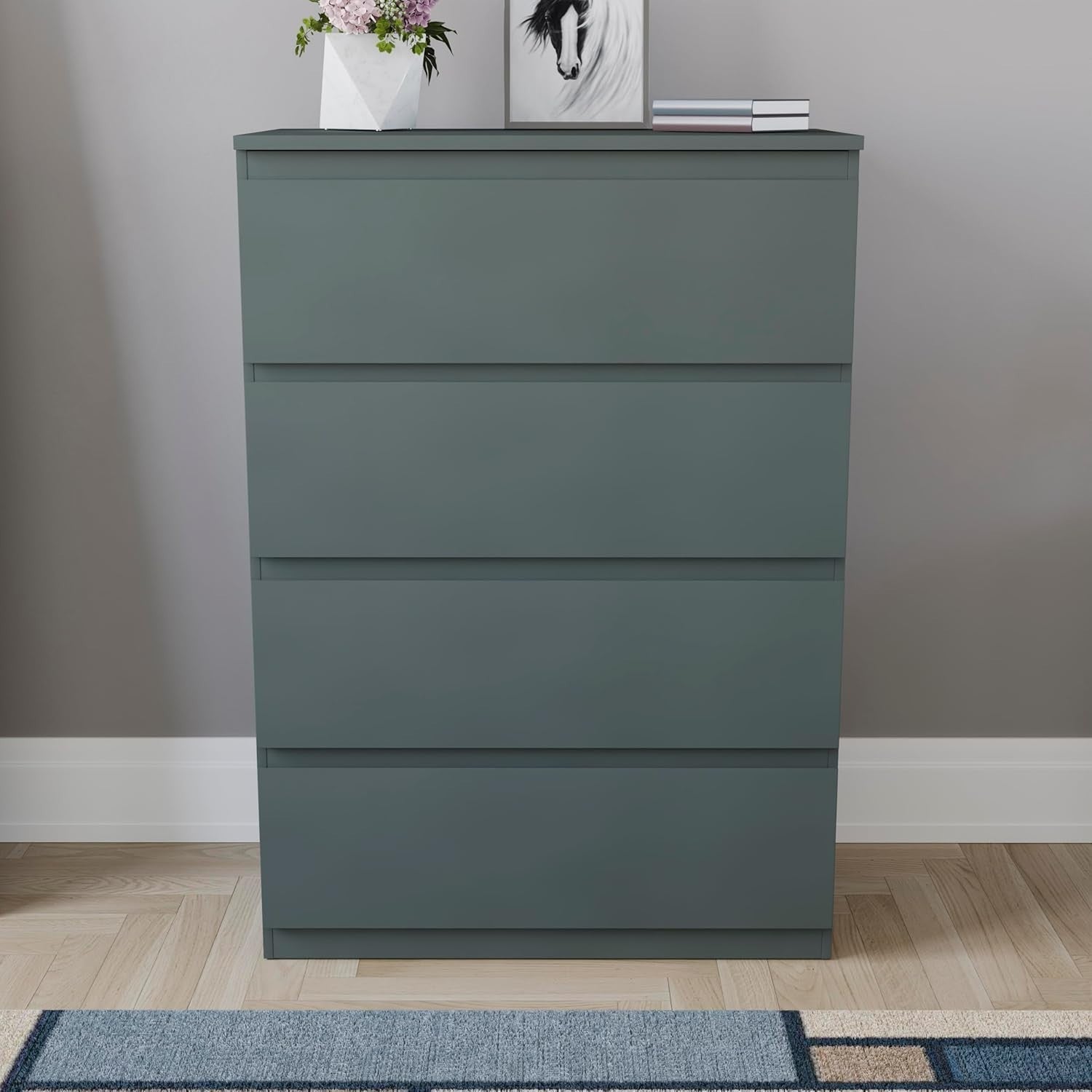 4 Drawer Modern Wooden Chest Storage Unit - Bedroom Organizer, Easy Assembly