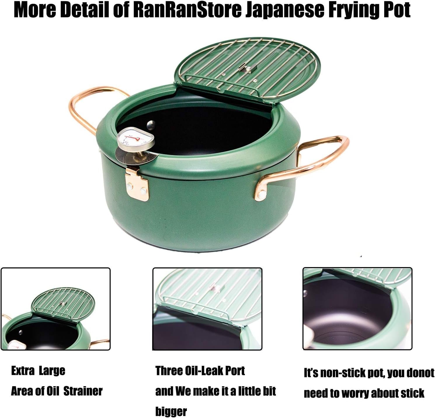 Large Japanese Tempura Frying Pot 3.5L 10.2in Nonstick Thermometer