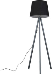 Grey Wooden Tripod Floor Lamp Black Tapered Shade Living Room Light