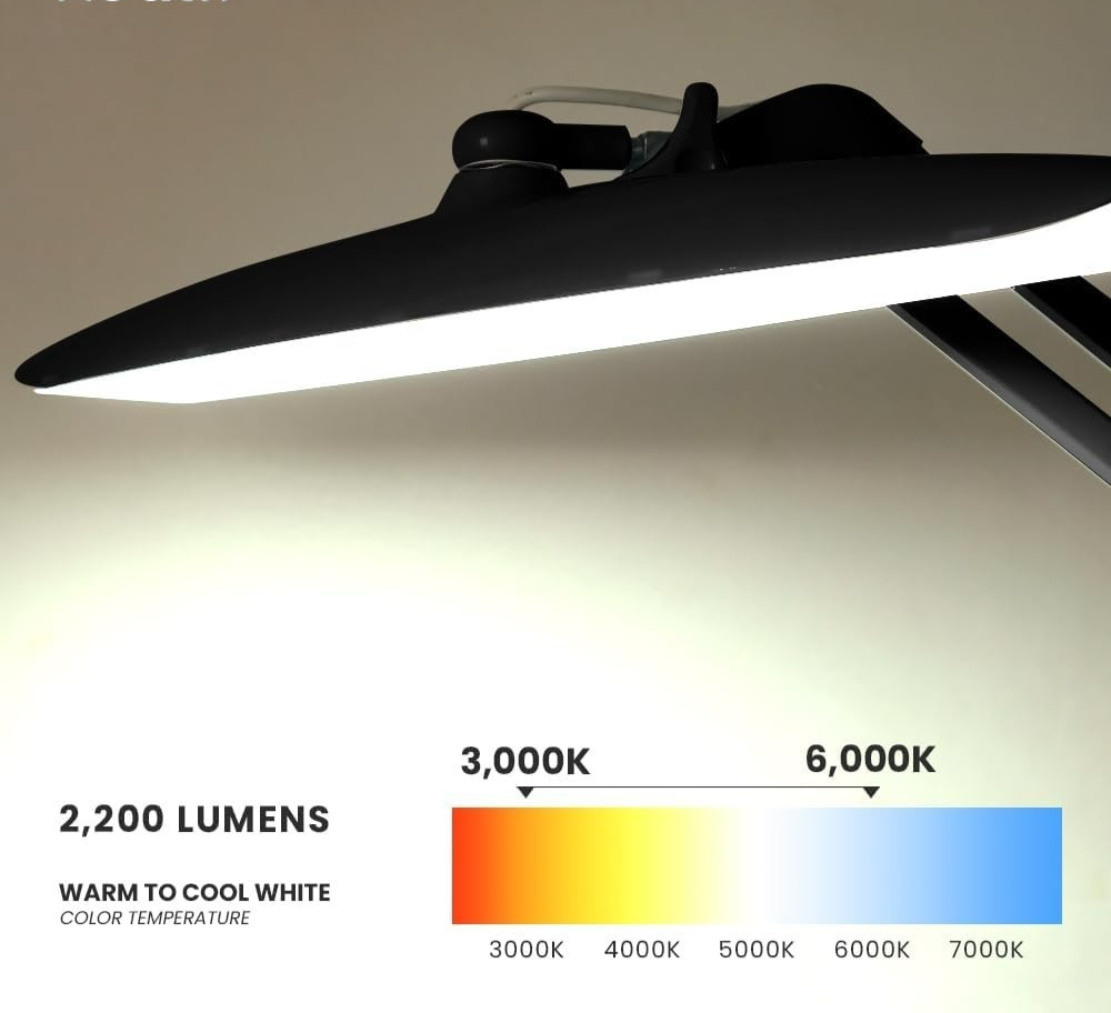 LED Desk Lamp 2200 Lumen Adjustable Arm, 4 Brightness Modes, Clamp Mount