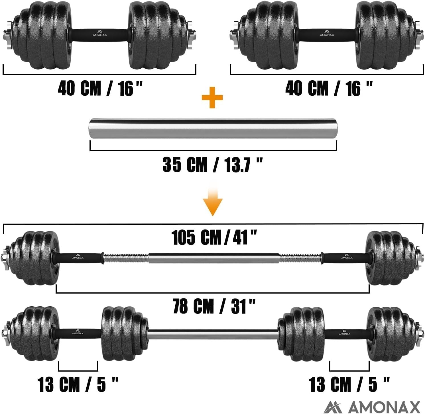 40kg Adjustable Dumbbell & Barbell Set Cast Iron Spinlock Home Gym