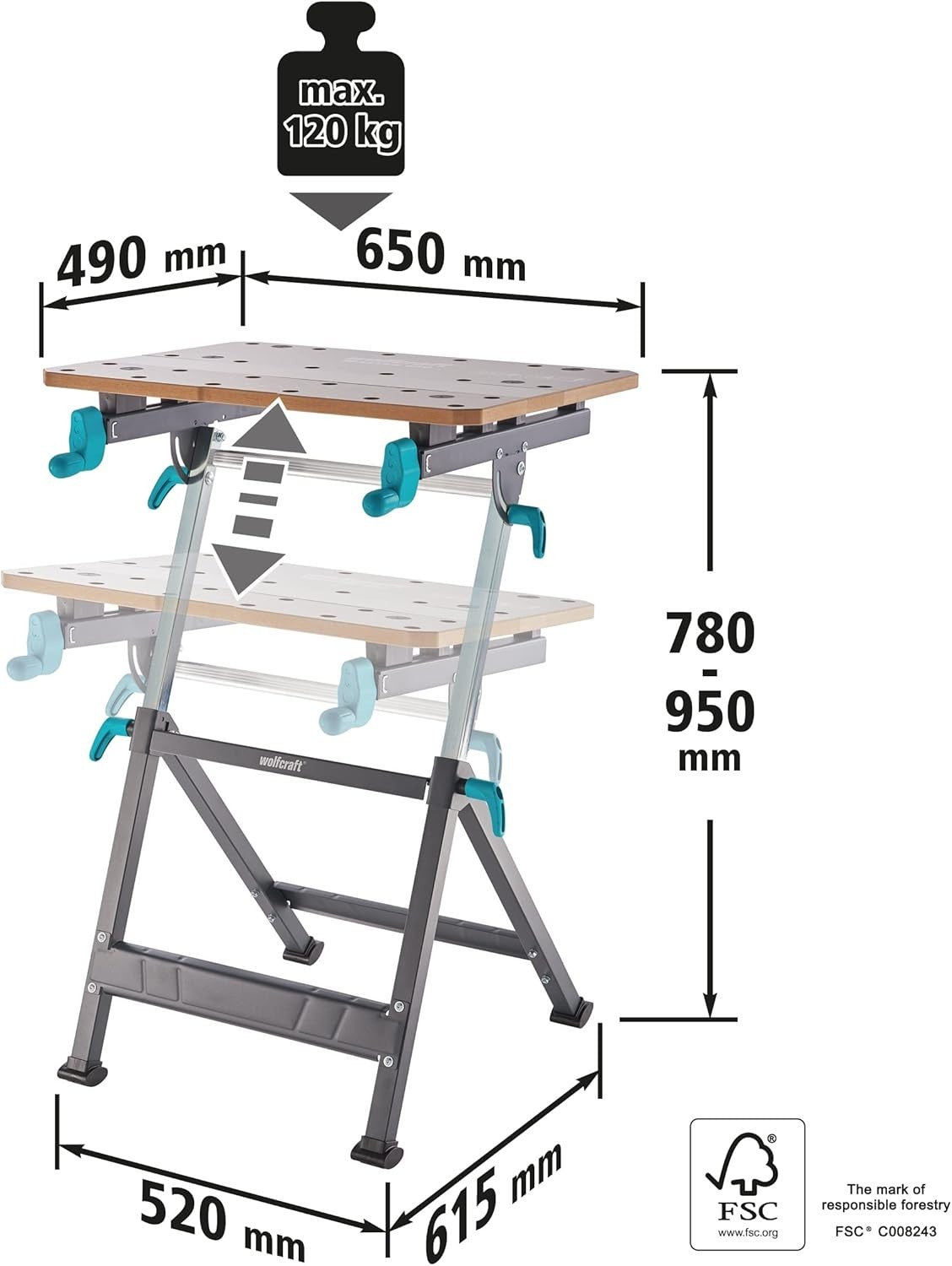 Height Adjustable Clamping Work Table 120kg Load Swivel Bench Ergonomic DIY