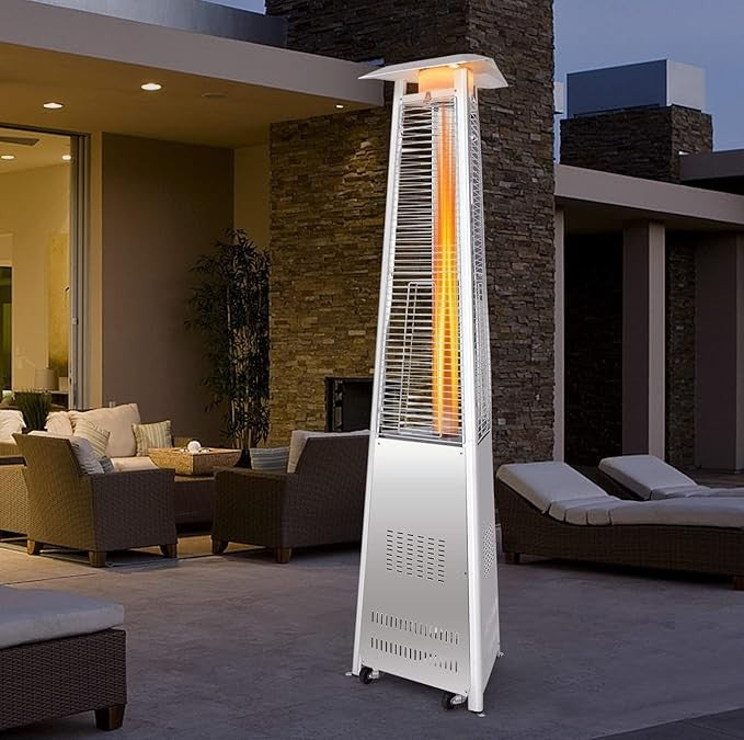 Outdoor Pyramid Patio Heater Gas Flame 42000BTU Adjustable Heat & Wheels