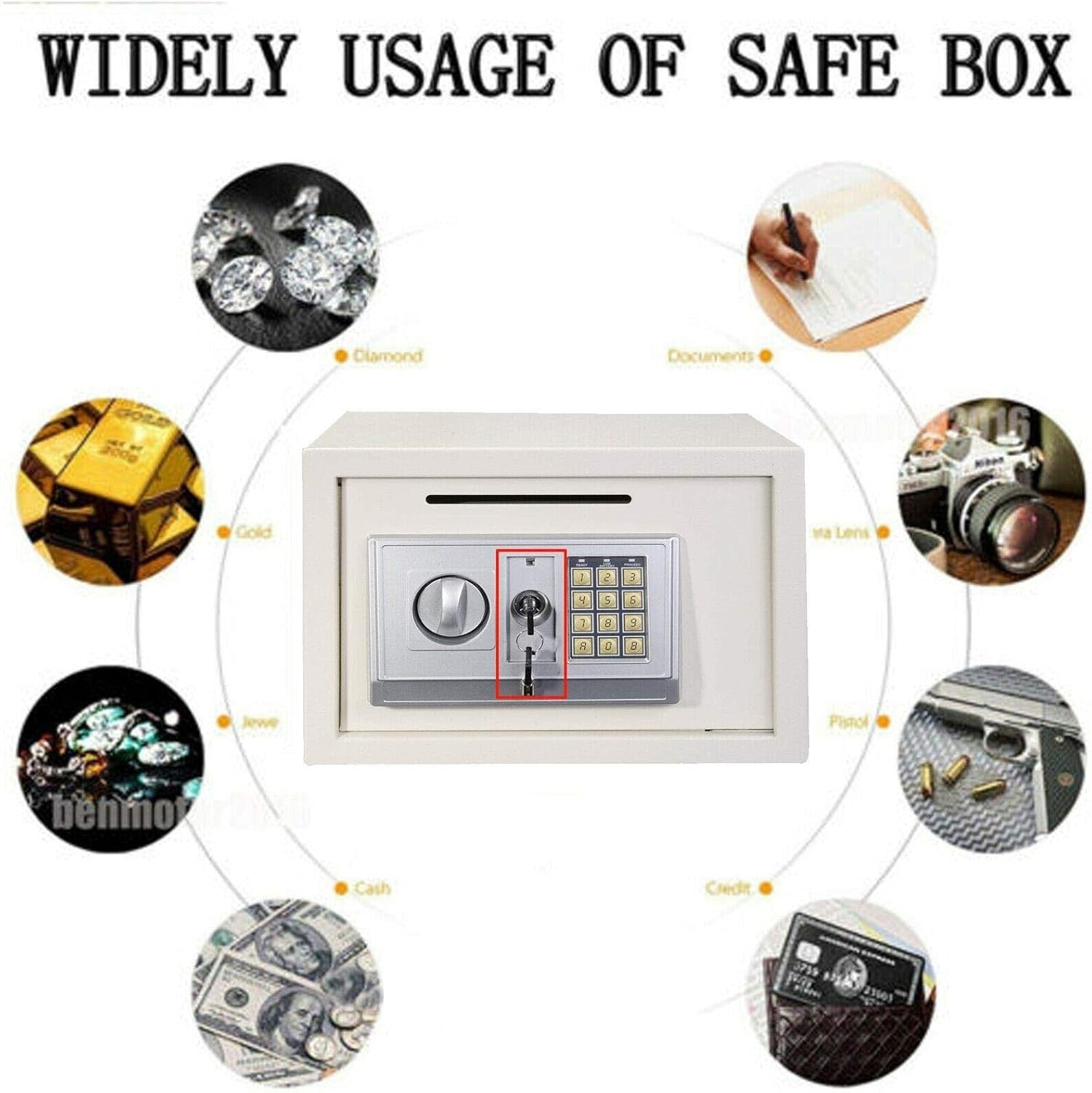 16L Digital Safe Box Electronic Keypad Cash Jewelry Security White