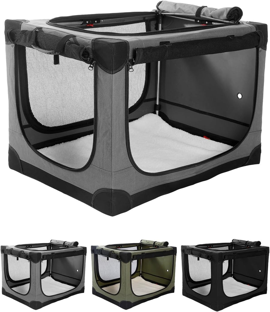 Portable Foldable Soft Dog Crate Kennel 76x54x54cm with Mesh Windows Grey