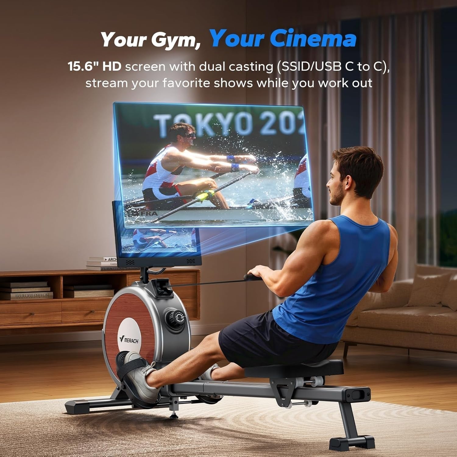 Magnetic Rowing Machine 16-Level Quiet Dual Rail App Compatible Home Gym Rower