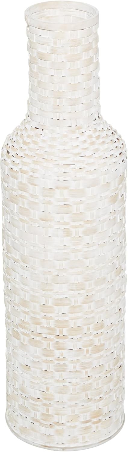 Tall Bamboo Floor Vase White Woven Cylinder Modern Home Decor 76cm