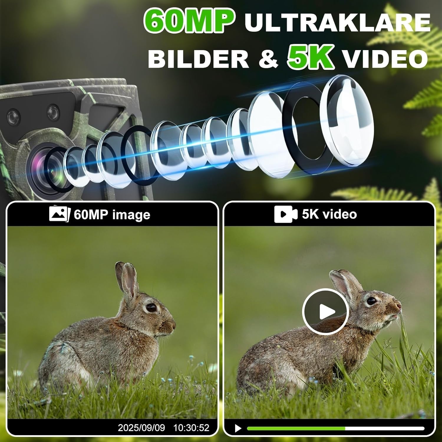 5K Trail Camera 60MP WiFi Bluetooth Night Vision Waterproof Hunting Cam
