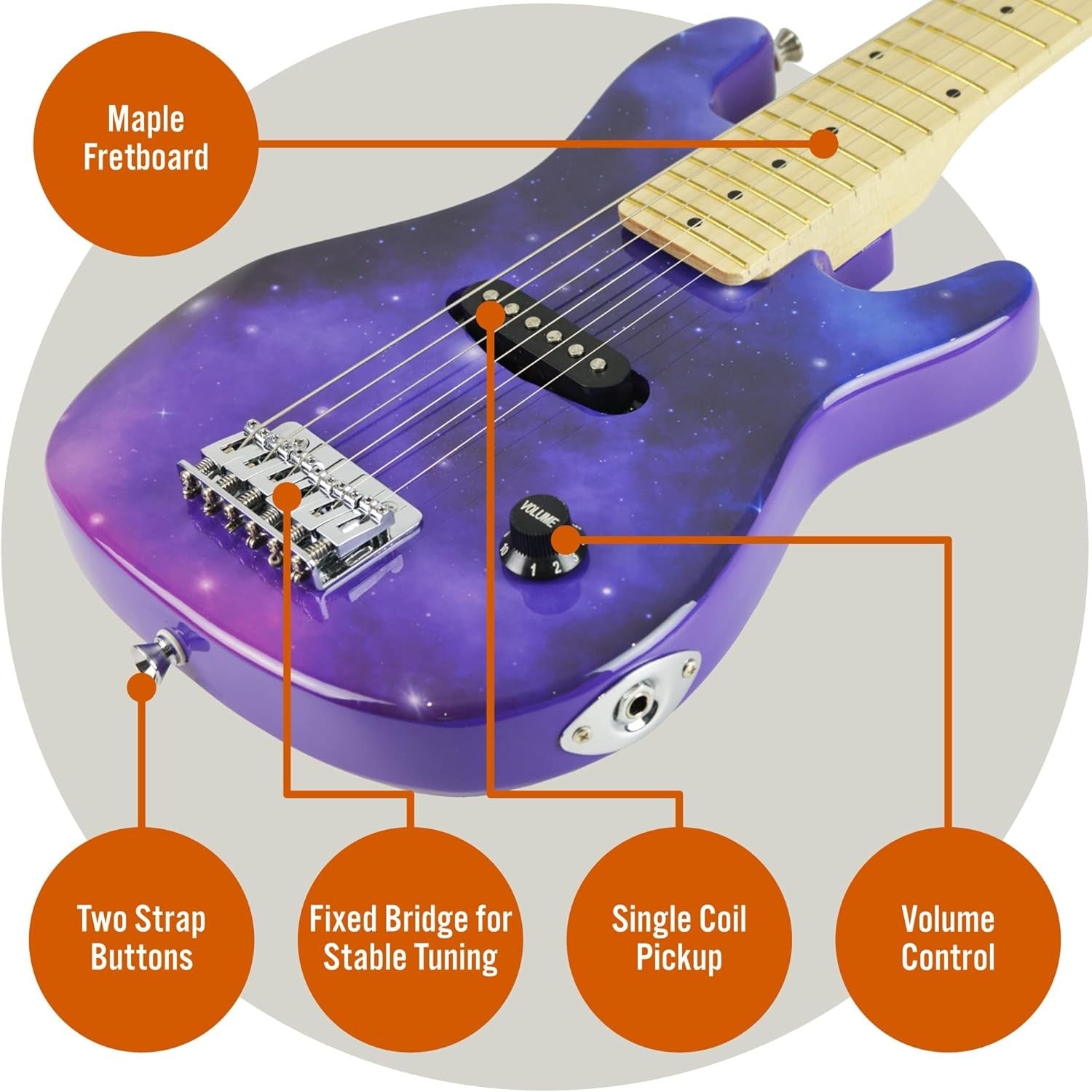 Kids 1/4 Size Electric Guitar Starter Pack Amp Bag Purple Galaxy