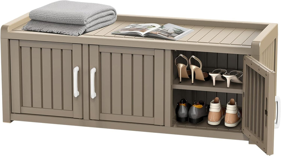 Large 3-Door Waterproof Shoe Cabinet Bench Indoor Outdoor 119x44x45.5cm Coffee