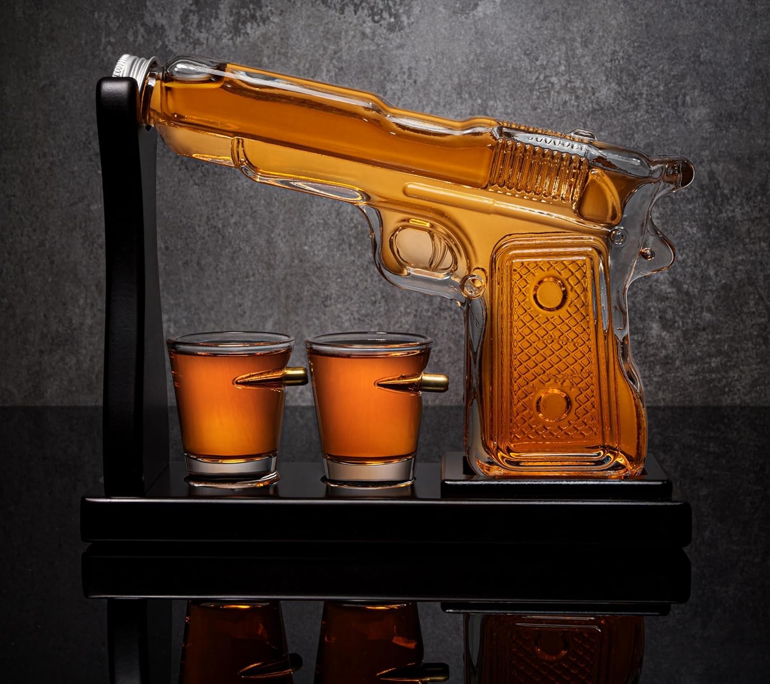 Pistol Gun Whiskey Decanter Set Glass Bottle with Bullet Shot Glasses