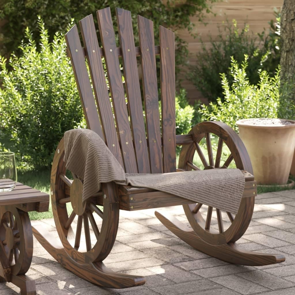 Wood Rocking Garden Chair Outdoor Adirondack Seat Rustic Comfort Deck Lawn