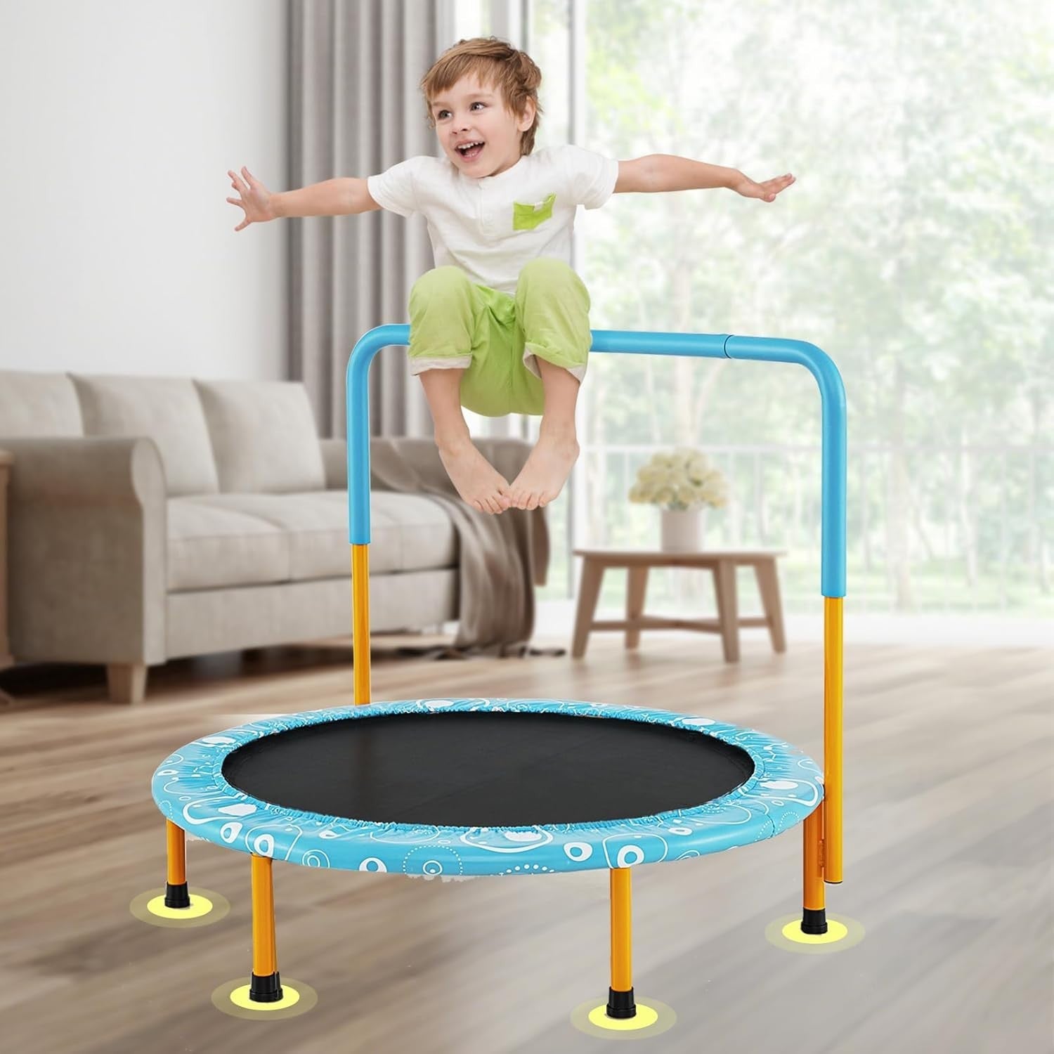 36'' Kids Mini Trampoline with Foam Handle Foldable Indoor Outdoor