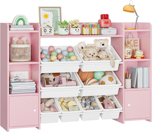 Kids Toy Storage Organizer with 8 Removable Bins & Shelves - Pink, Durable