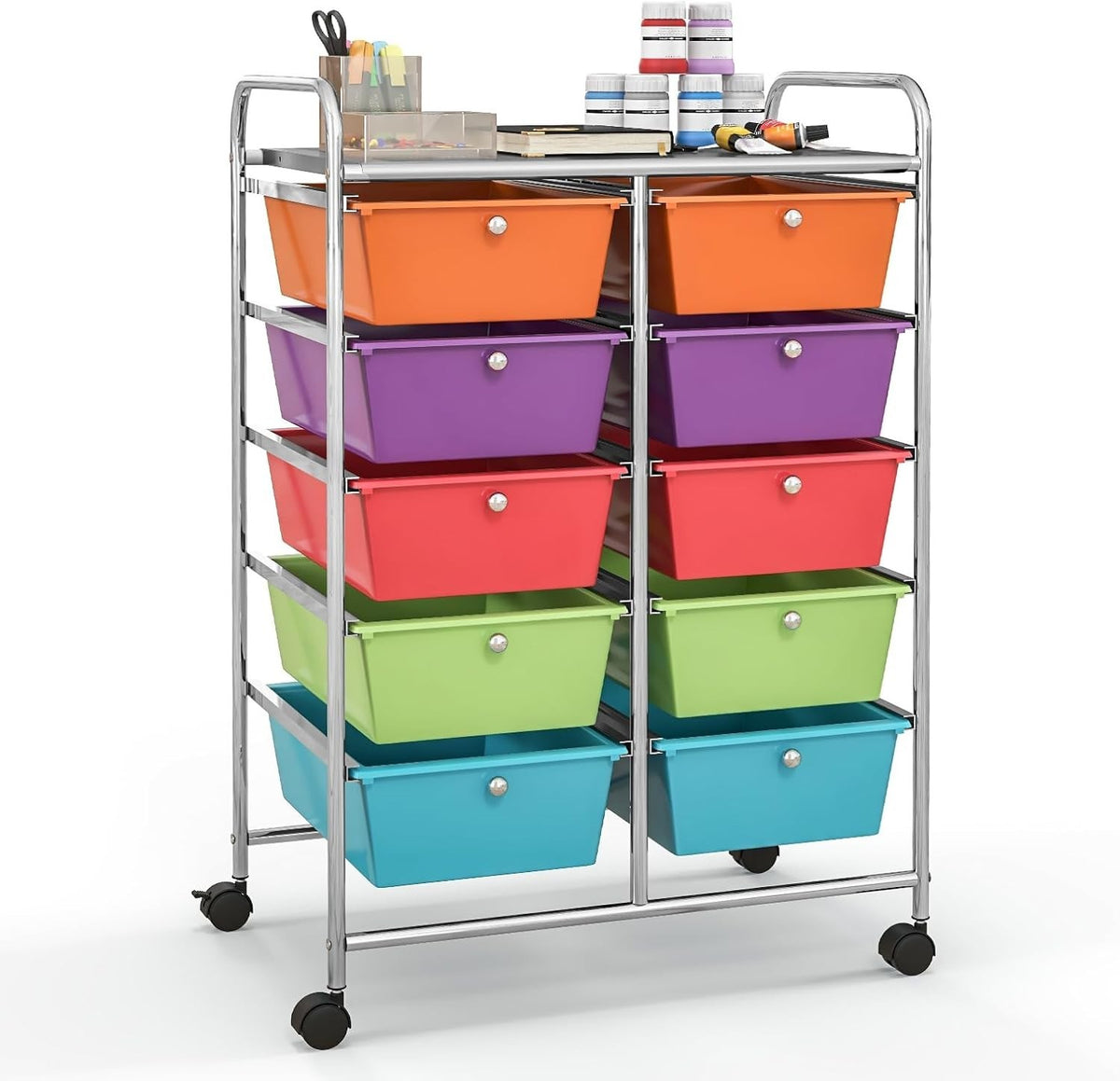 10 Drawer Rolling Storage Cart Utility Organizer Trolley Lockable Wheels