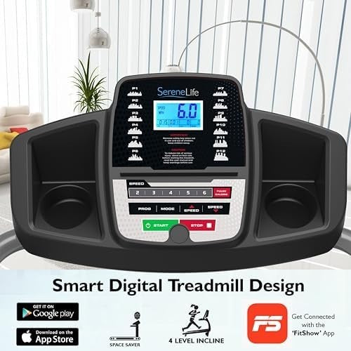 Folding Electric Treadmill 6 mph Home Cardio Fitness Bluetooth App