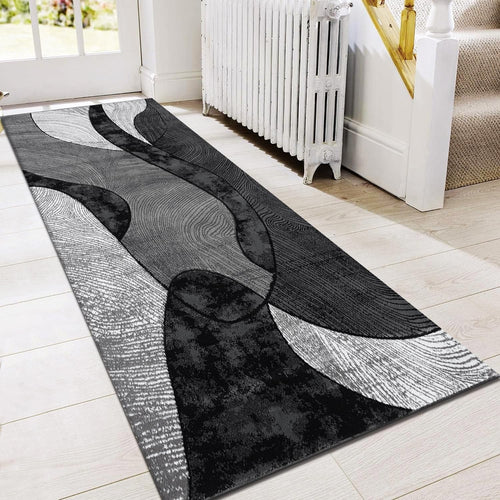 Grey Runner Rug 80x150cm Soft Thick Pile Anti Slip Abstract Hallway Carpet