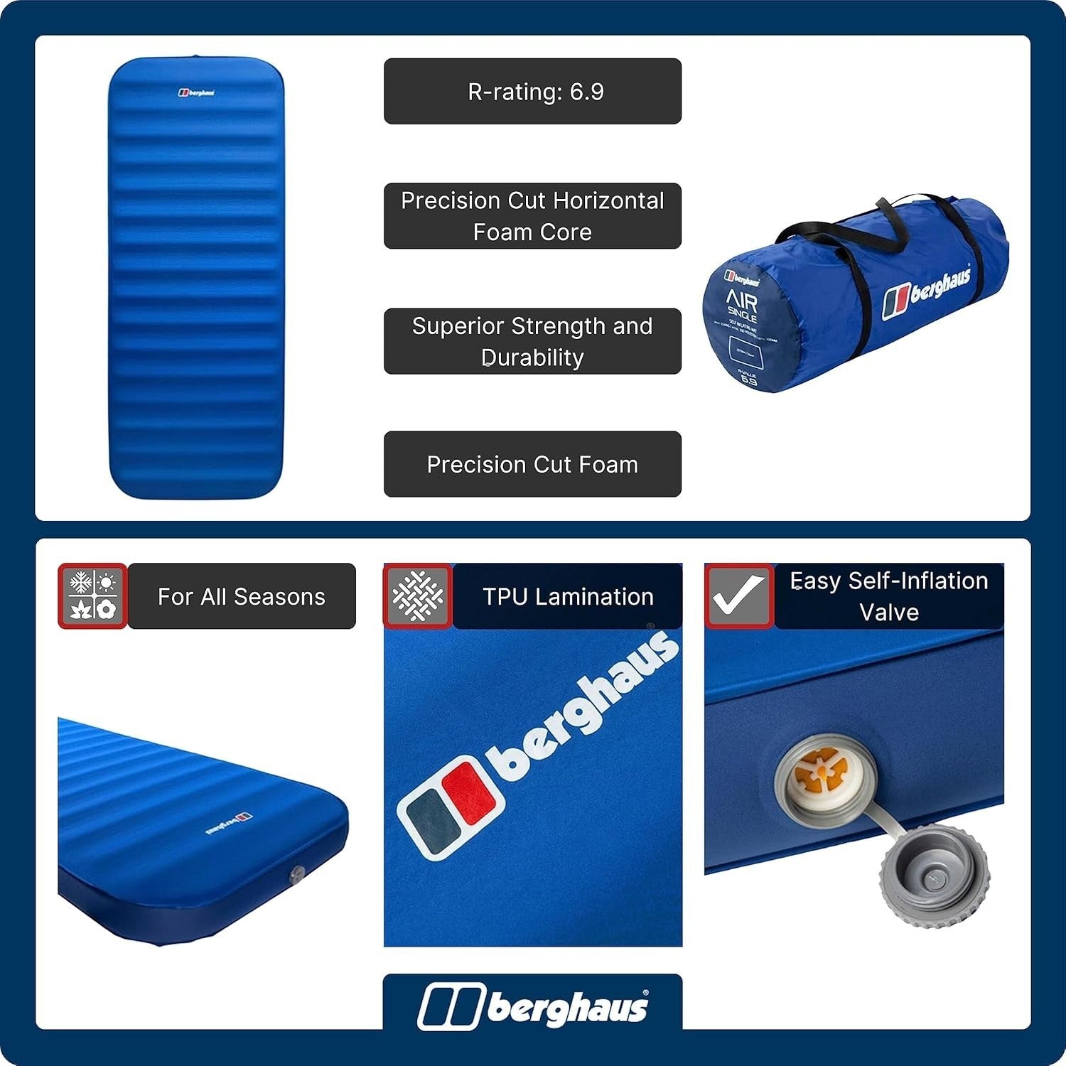 Single Self-Inflating Camping Mat Air Bed Lightweight Compact