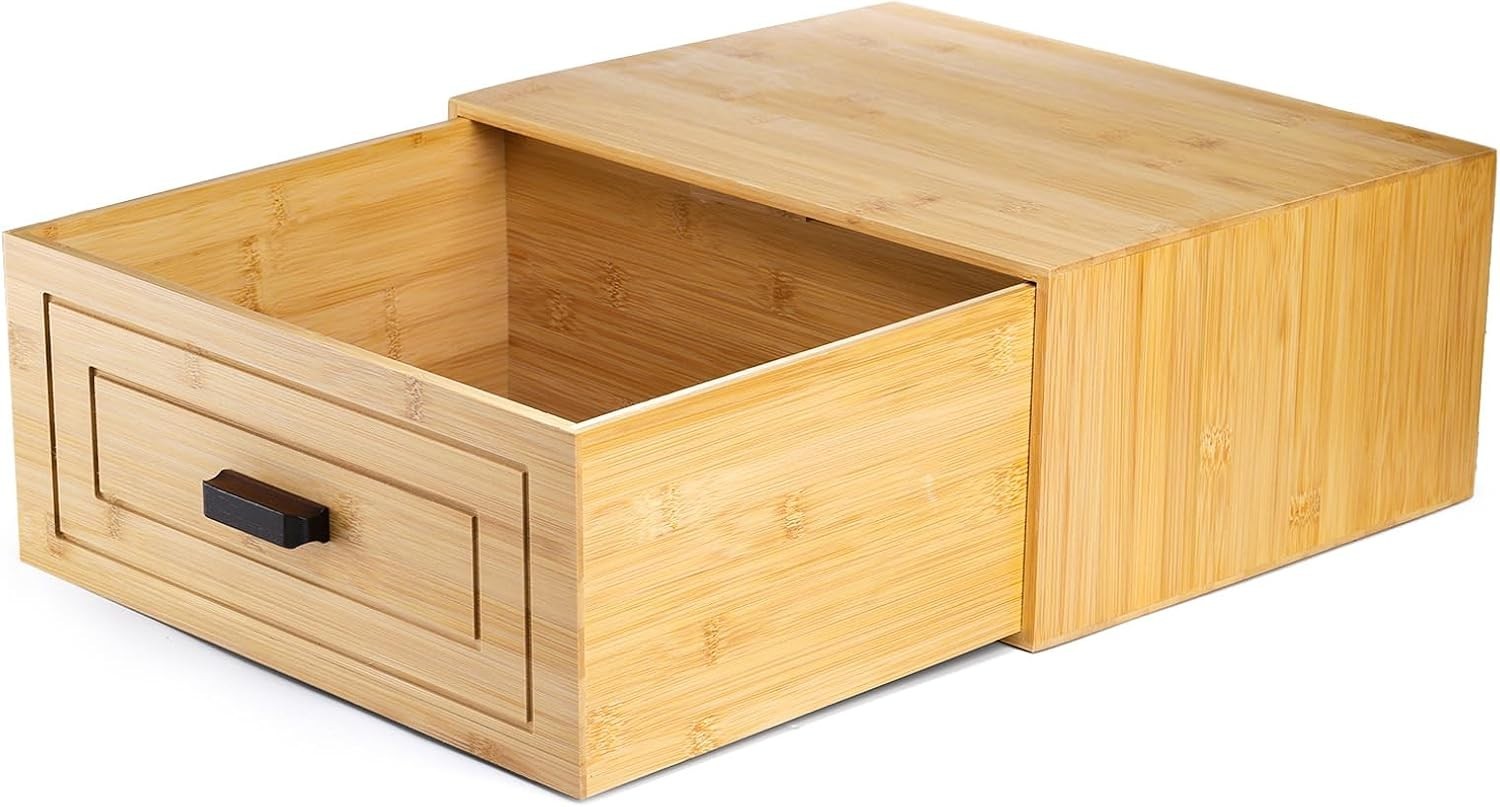 Bamboo Drawer Organizer Box 38x30x16.5cm Stackable Storage for Home Office
