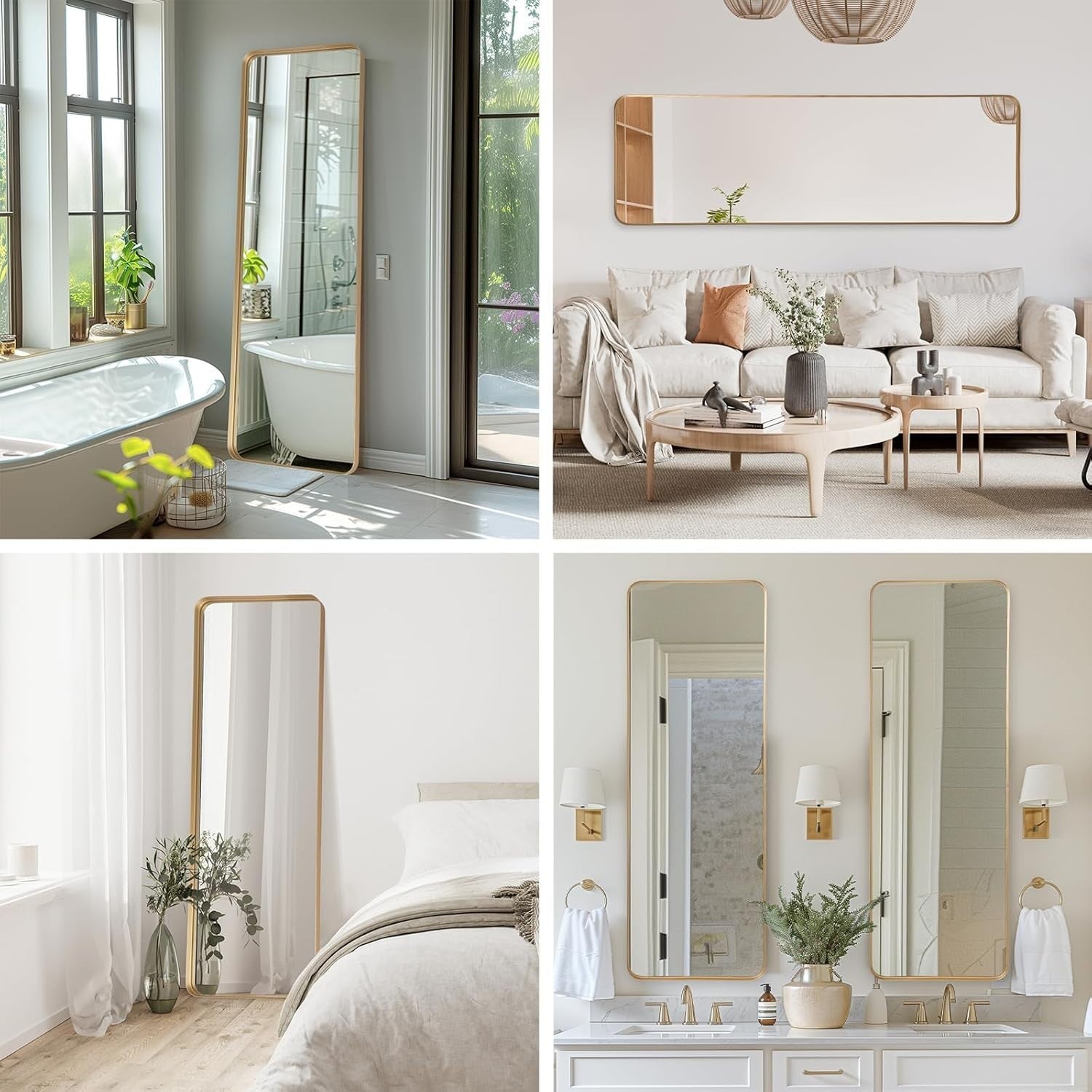 Full Length Gold Wall Mirror 161x52 cm, Shatterproof Frame, Lean & Hang