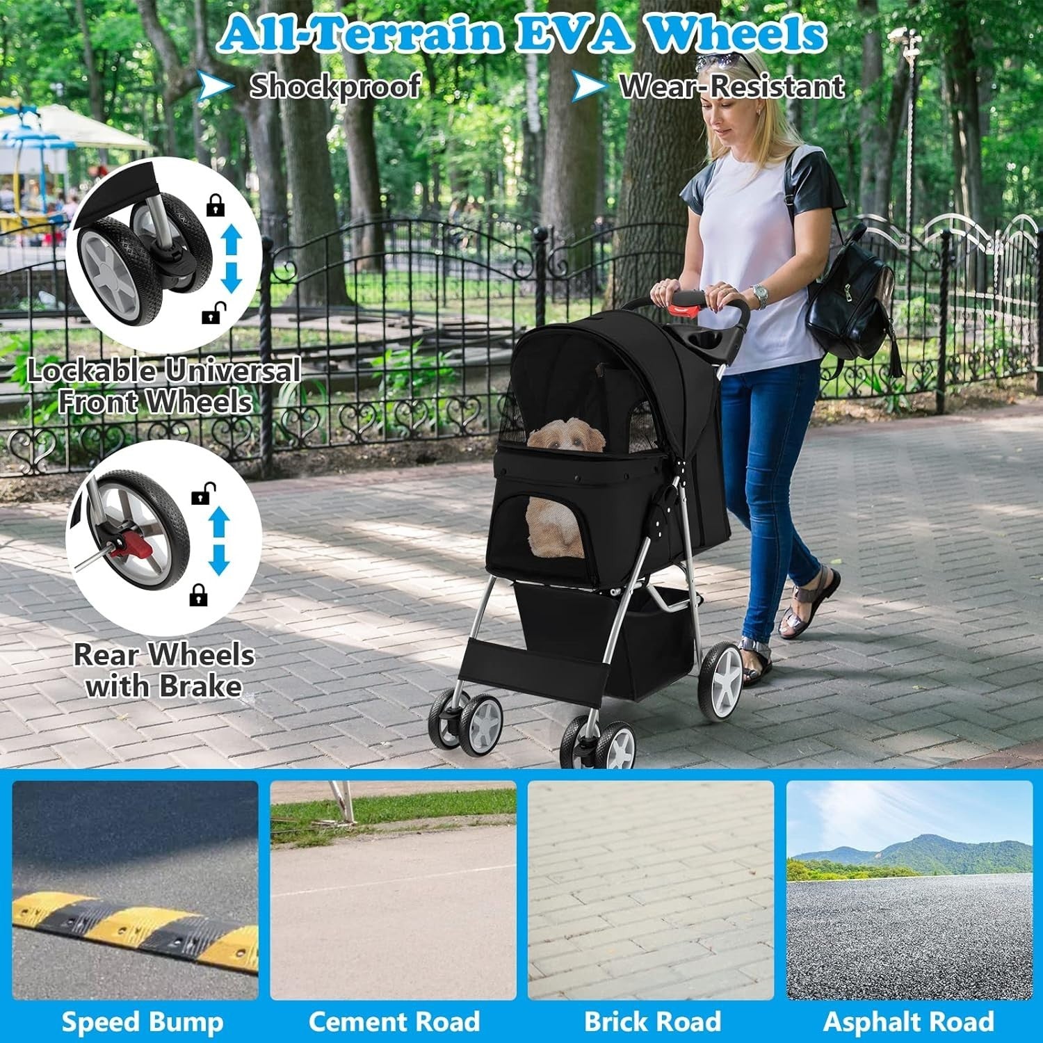 Pet Pushchair Dog Cat Buggy Foldable Travel Pram Canopy 15kg