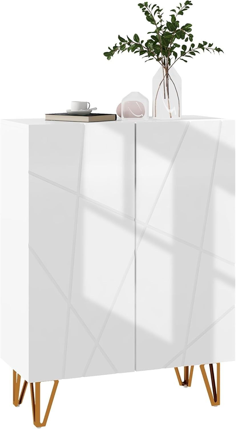 Slim High Gloss Shoe Cabinet with Soft-Close Doors & Adjustable Shelves