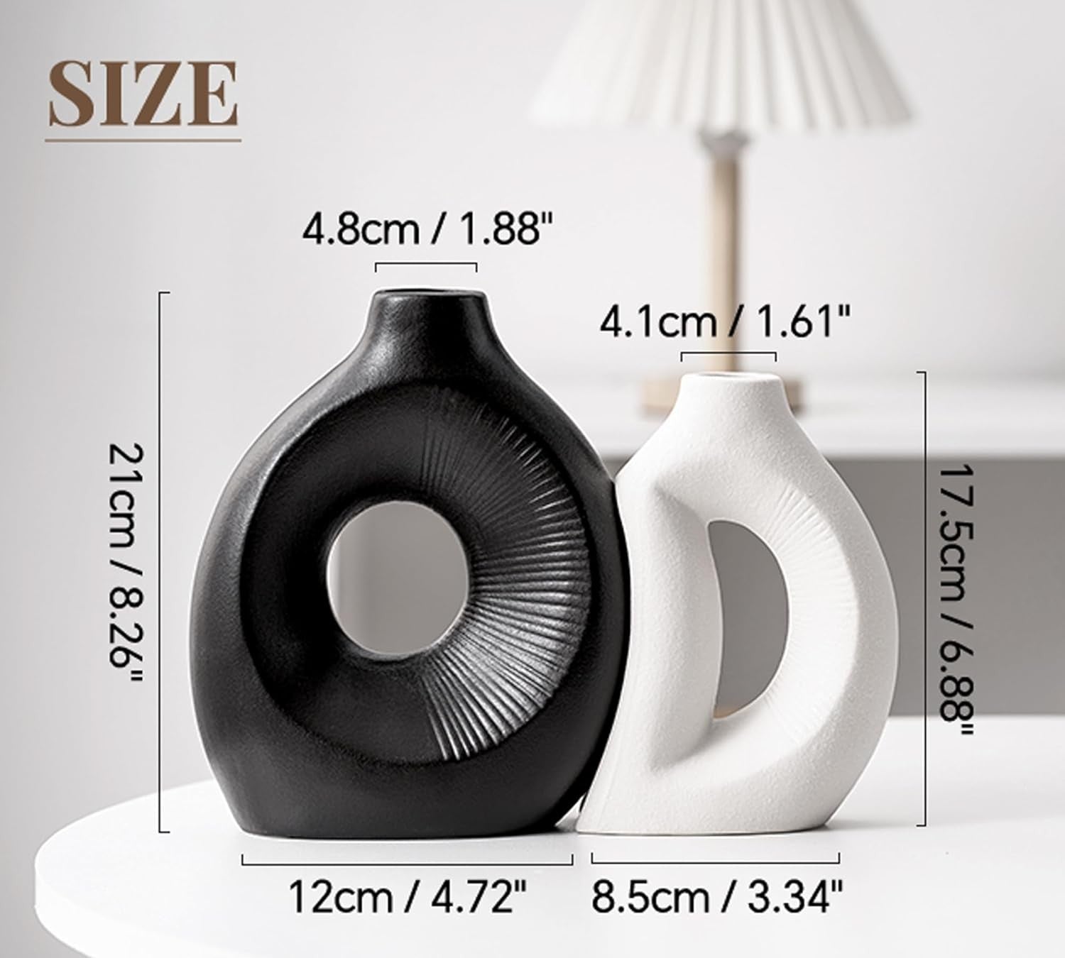 Ceramic Vase of 2 Minimalist Hollow Sculptural Decor for Pampas Grass