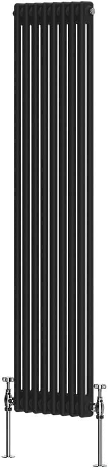 Vertical Cast Iron Radiator 1500x380mm Double Panel Black Central Heating