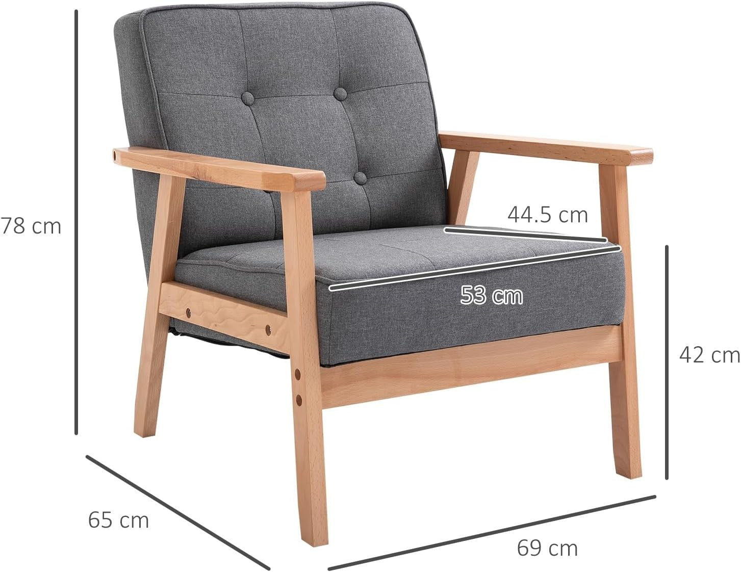 Grey Linen Armchair Wooden Frame Retro Accent Chair Lounge Seat 120kg