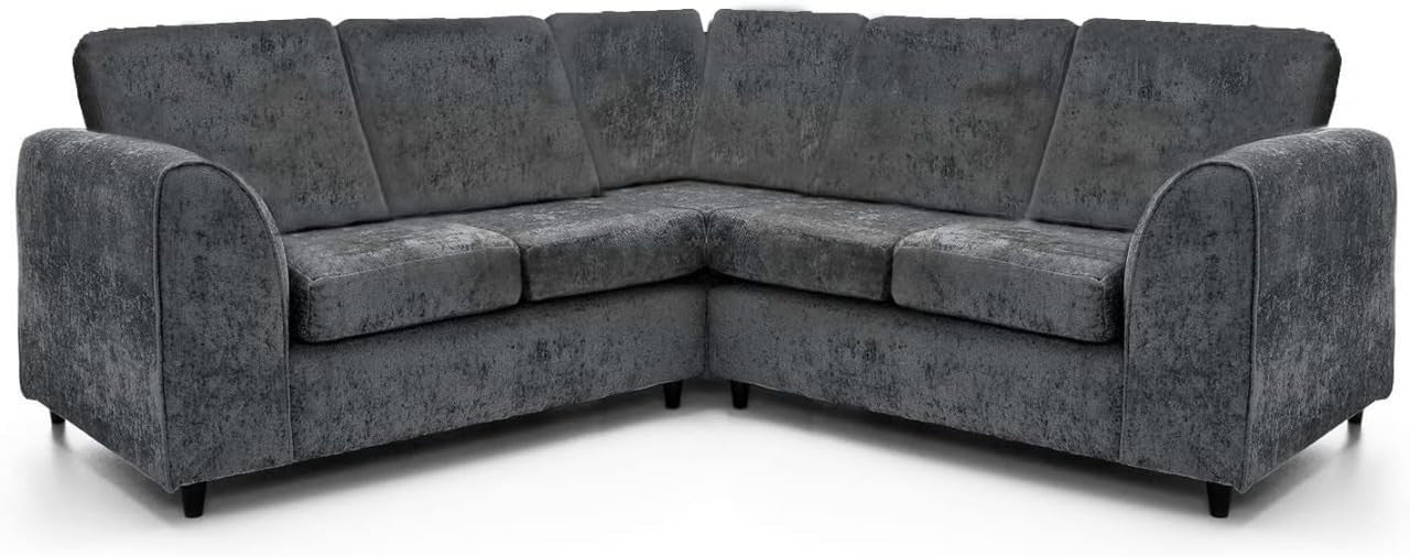 Grey Chenille Corner Sofa 2C2 High Back 5-Seater Modular L-Shaped Couch