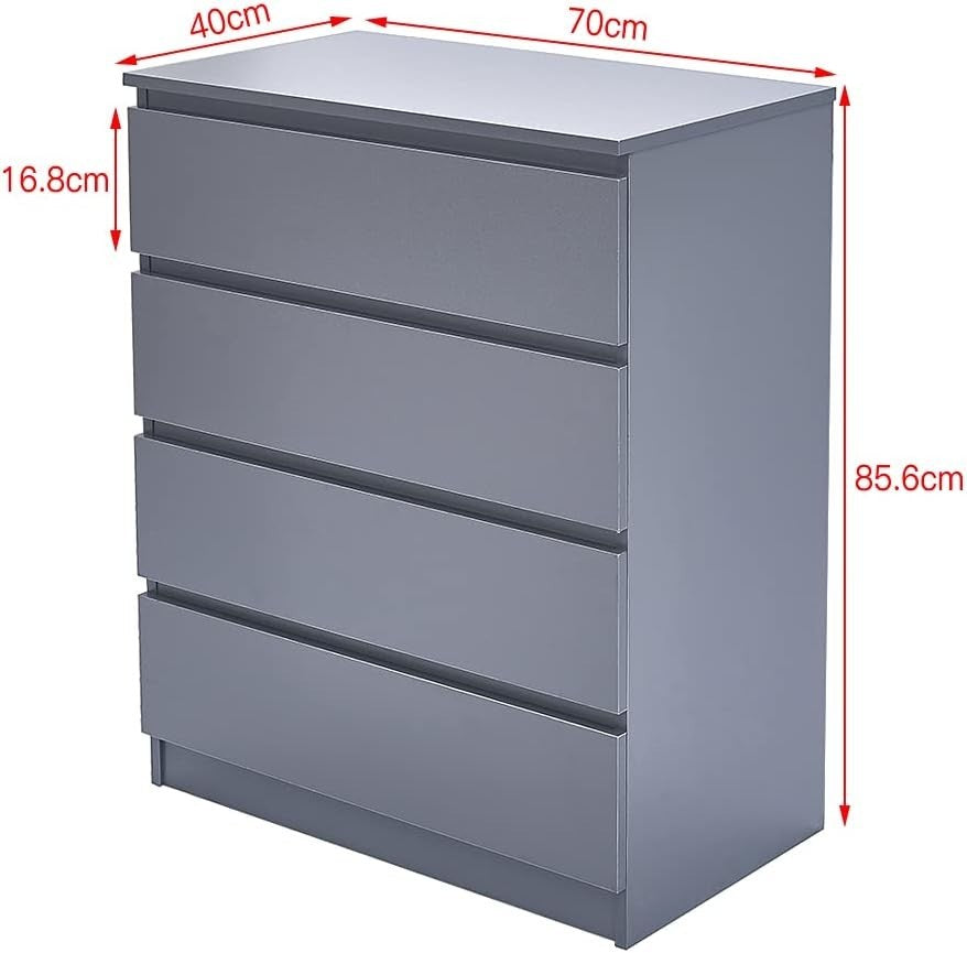 Grey 4 Drawer Chest Modern Bedroom Storage Unit Cabinet with Metal Runners