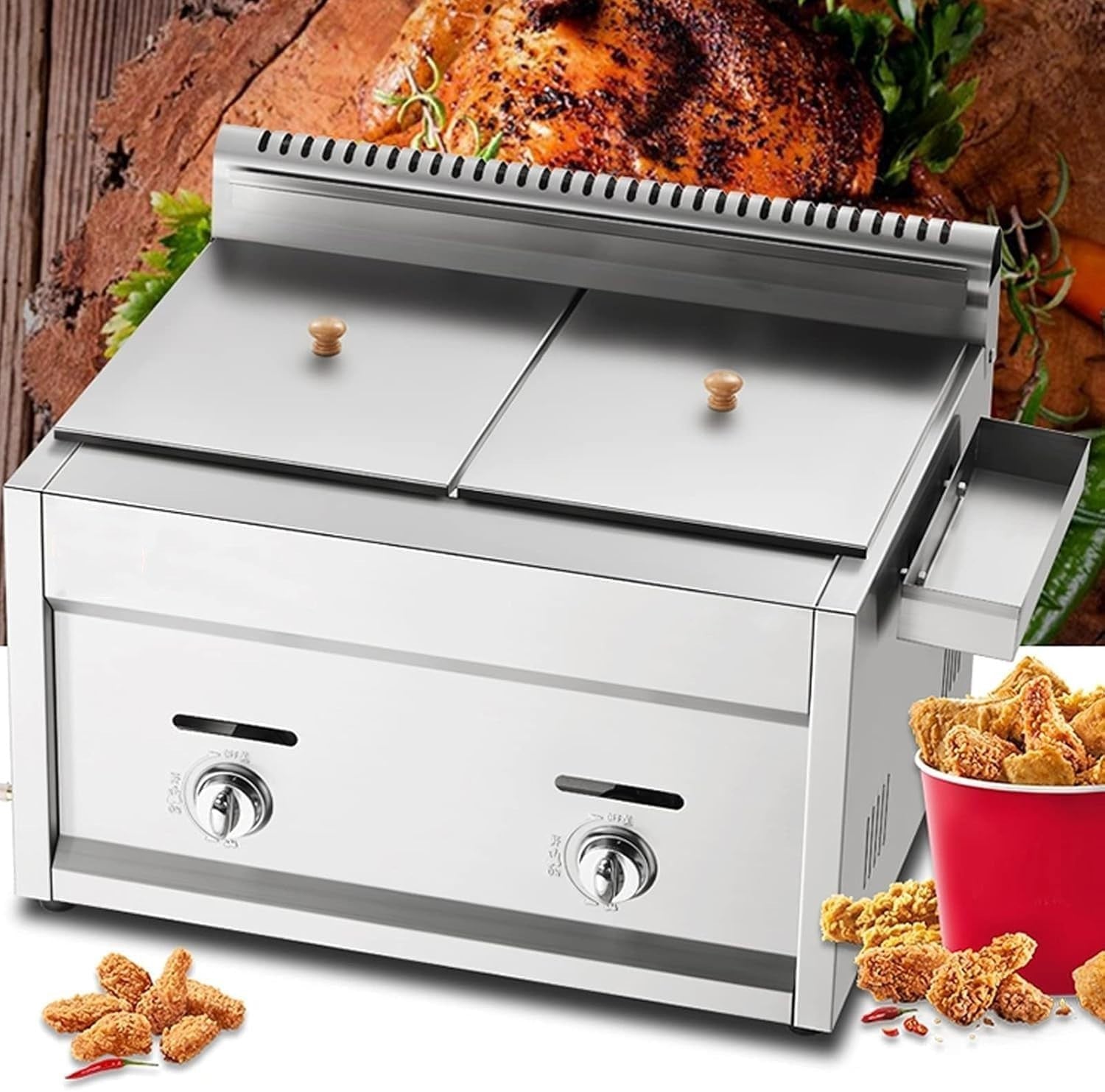 Commercial Gas Deep Fat Fryer Stainless Steel Large Capacity Temp Control