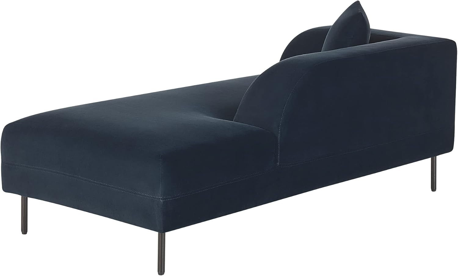 Soft Velvet Left Hand Chaise Lounge Navy Blue Retro Style with Cushion & Metal