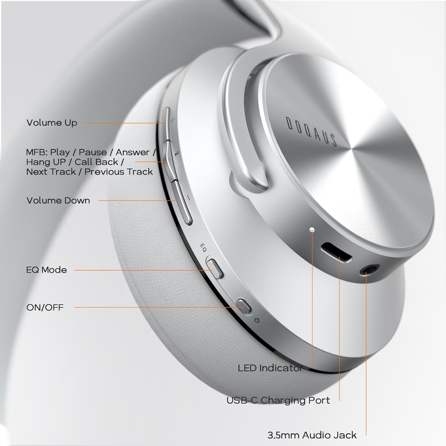 Bluetooth 5.3 Wireless Headphones 90H Playtime 3 EQ Hi-Fi Stereo Silver
