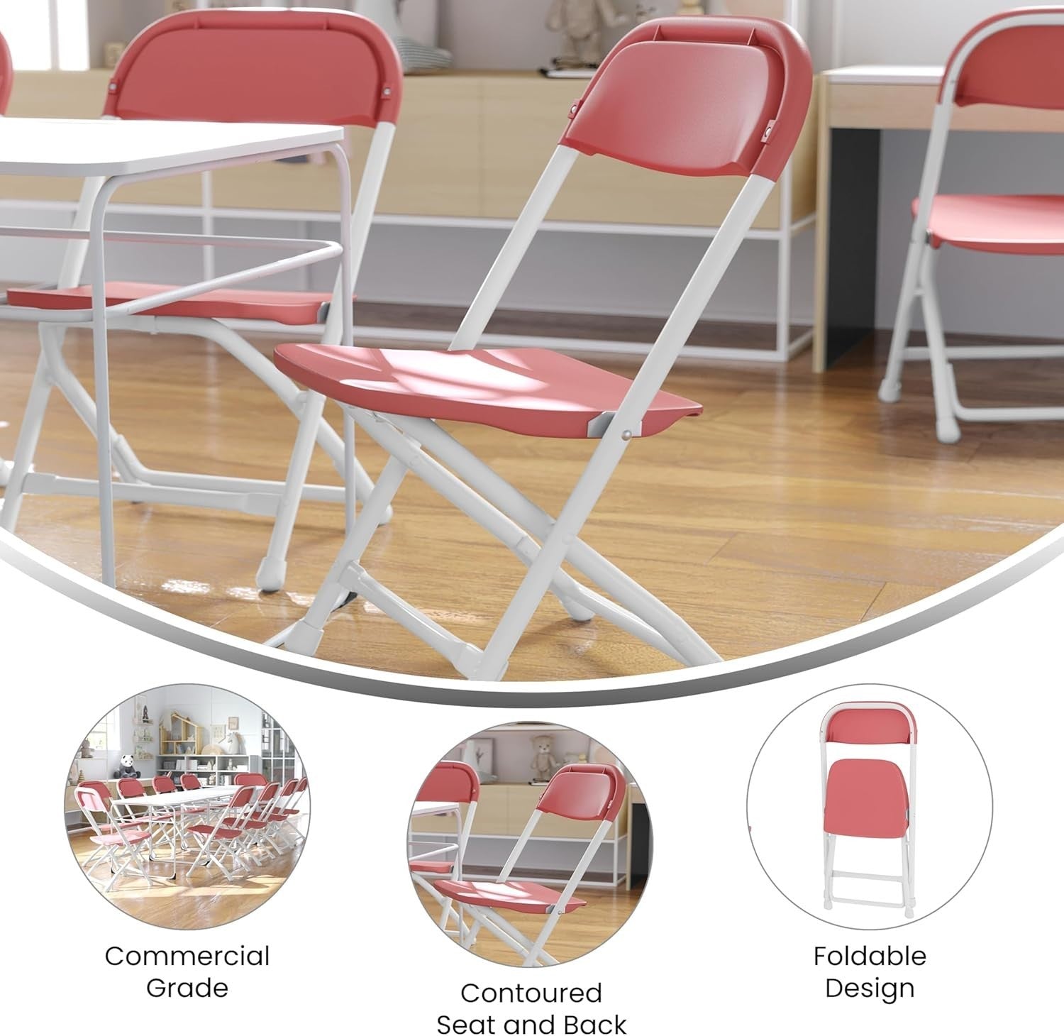 10x Kids Folding Chairs Lightweight Durable Plastic Stackable Burgundy