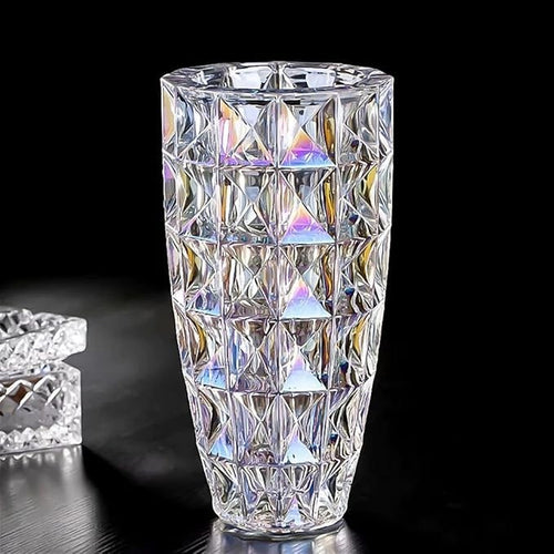 Diamond Cut Glass Vase Tall Crystal Style Flower Vase Luxury Home Decor