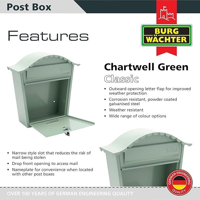 Lockable Wall Mounted Steel Post Box Weatherproof Secure Mailbox 36x37x13cm