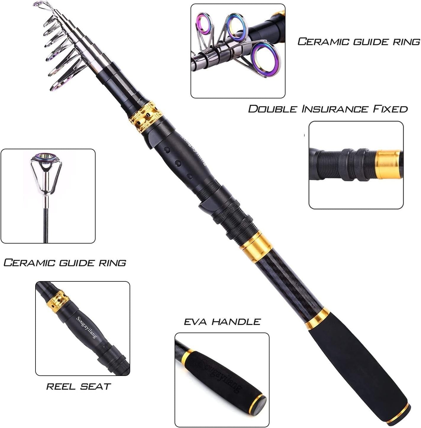 Fishing Rod & Spinning Reel Combo Complete Travel Kit for All Anglers