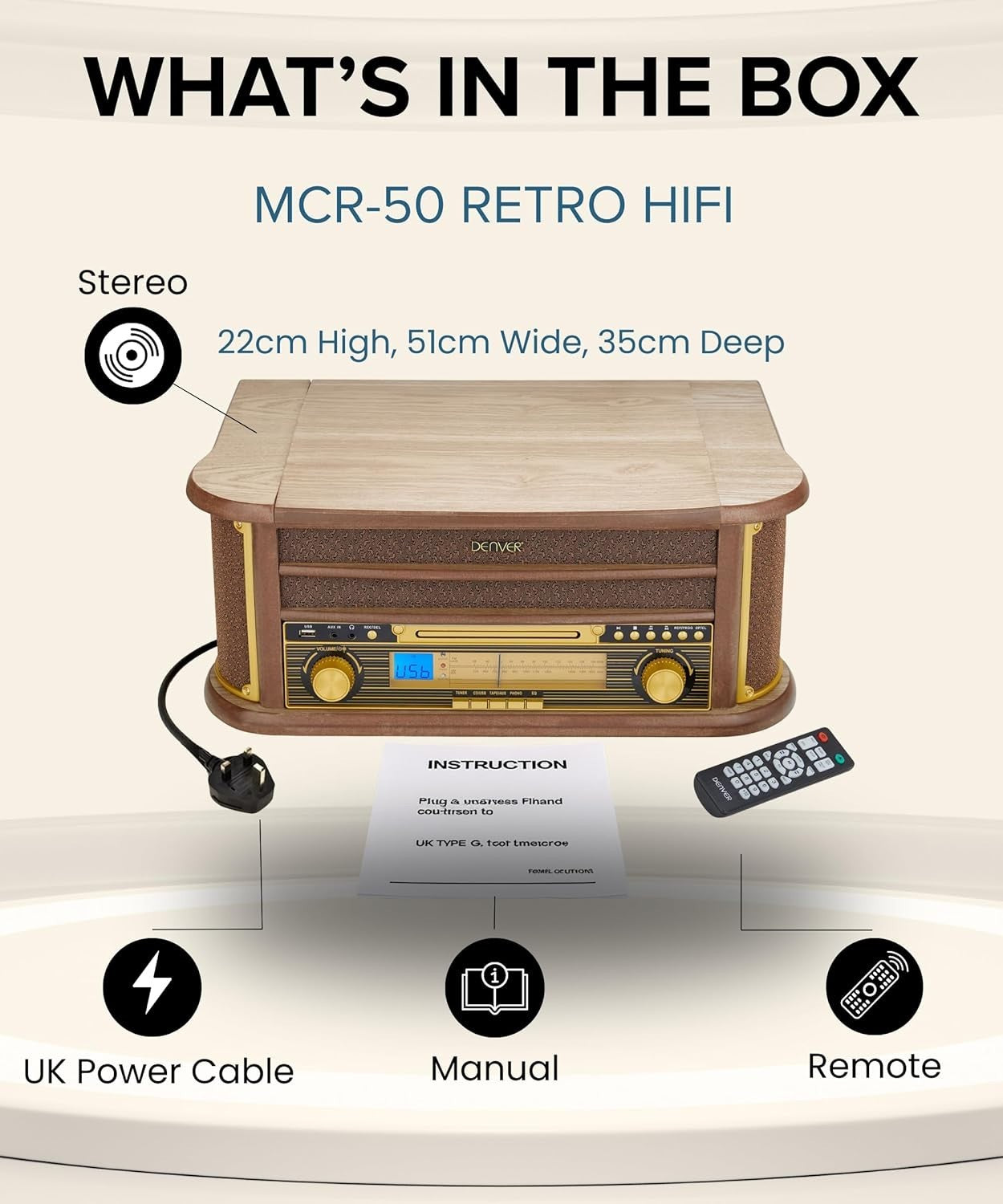 8-in-1 Retro Wooden Music System Vinyl CD Cassette Bluetooth USB MP3 Recorder