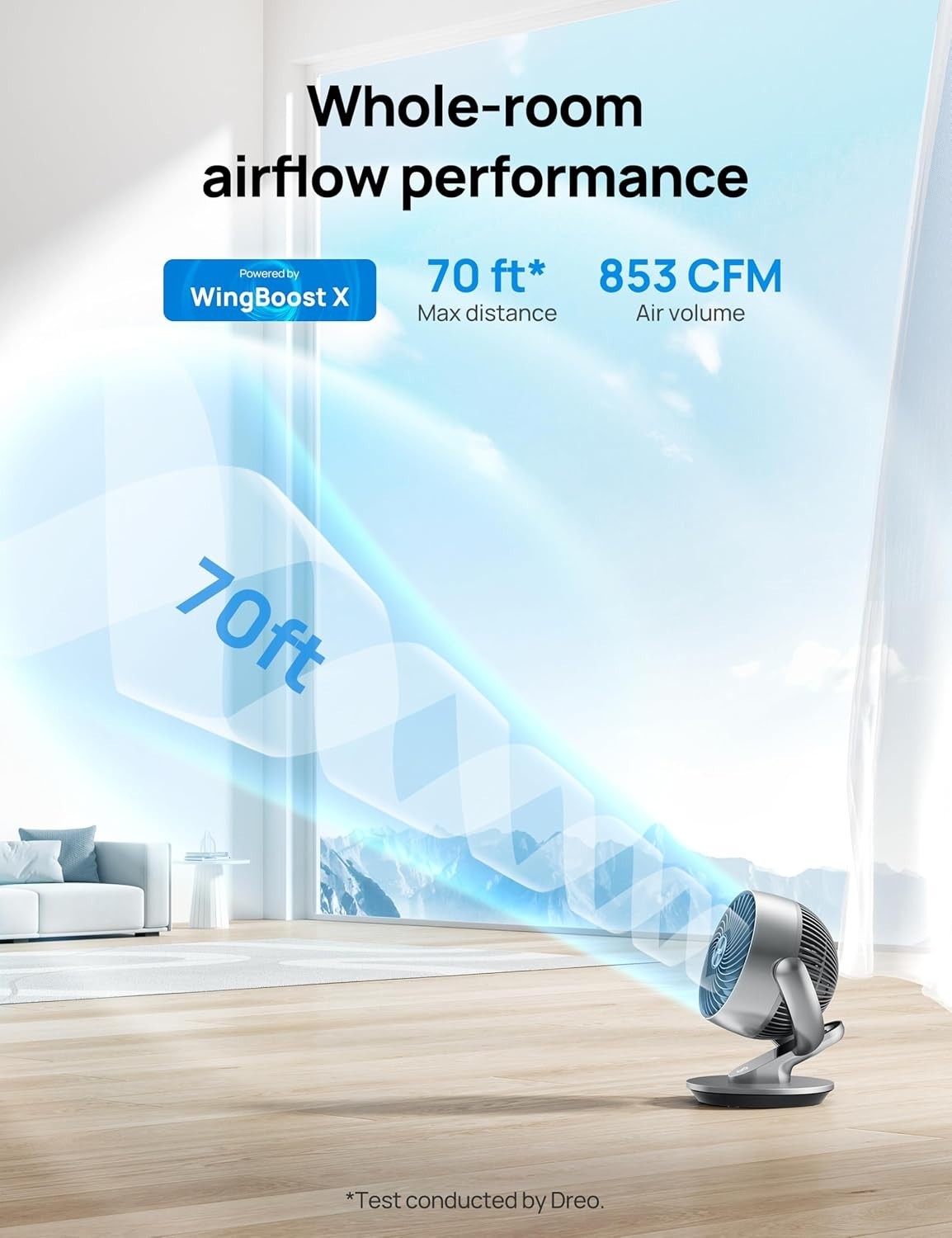 Smart Table Fan Silver Quiet 4-Speed Remote & App Control 7" Air Circulator
