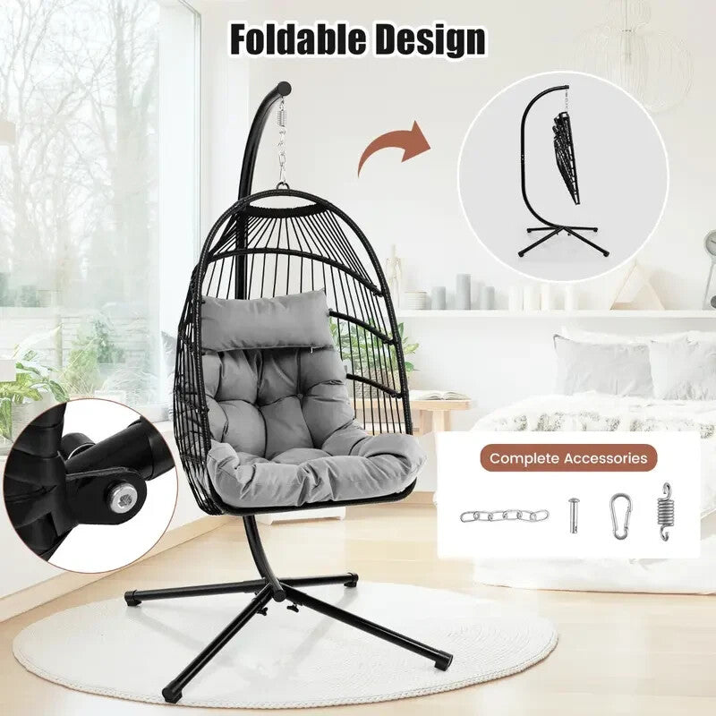 Hanging Egg Swing Chair with Stand & Cushions | 150kg Load | Indoor/Outdoor