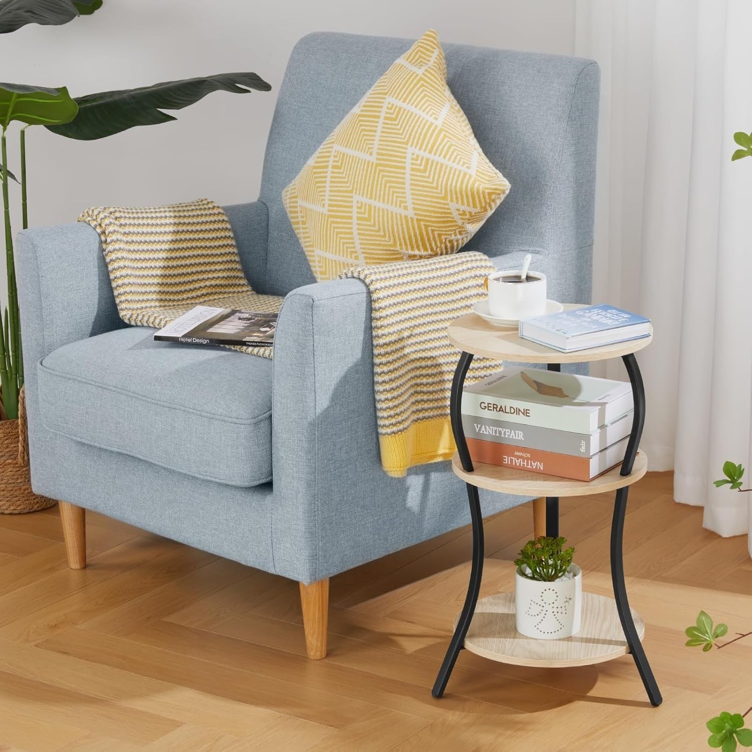 3-Tier Round Side Table with Storage Shelves – Compact, Stylish & Sturdy