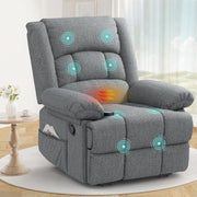Grey Recliner Armchair Massage Heat Sofa Chair Adjustable Backrest Legrest