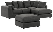 Grey Plush Velvet Corner Sofa with Footstool – 4 Seater RH L Shape Suite