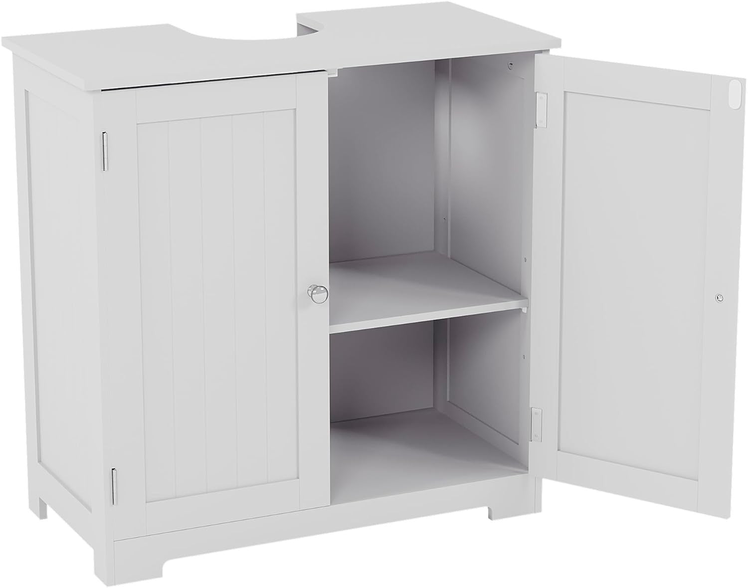 White Under Sink Bathroom Cabinet – 2 Door Storage Unit with Shelves 60cm Modern