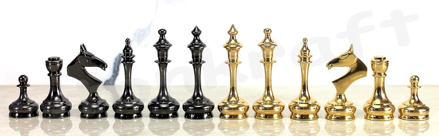 Premium Brass Staunton Chess Pieces Set | 3.75" King | Hand-Carved Metal